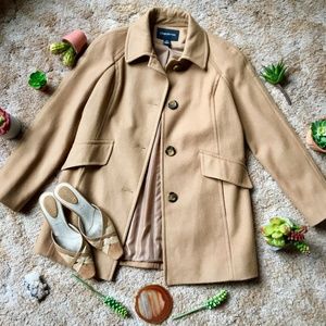 {London Fog} Classic Camel Wool Blend Peacoat, PS